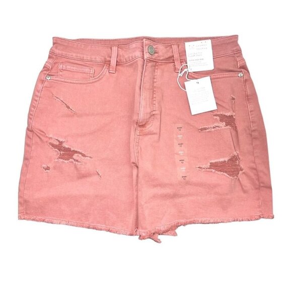 LC Lauren Conrad Womens Pink High Rise Distressed Cutoff Jean Shorts Sz 12 New - Picture 3 of 9